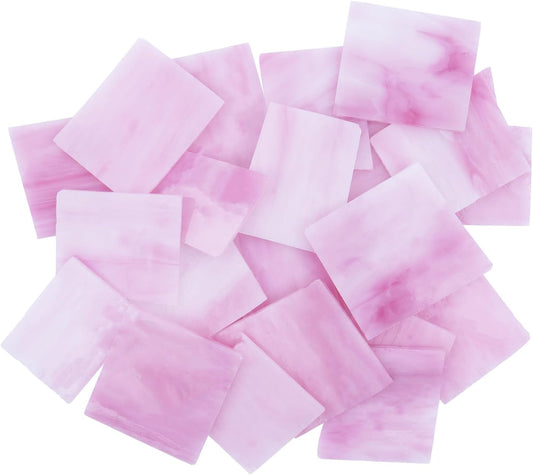Square Stained Glass Scraps, Mosaic Glass Pieces,Mosaic Crafts Supplies,Mosaic Tiles for Crafts,Photo Frames,Vase Filler, Aquarium Decor,4x5cm,0.9LB (Pink)