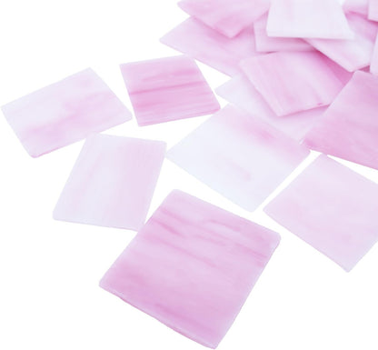 Square Stained Glass Scraps, Mosaic Glass Pieces,Mosaic Crafts Supplies,Mosaic Tiles for Crafts,Photo Frames,Vase Filler, Aquarium Decor,4x5cm,0.9LB (Pink)