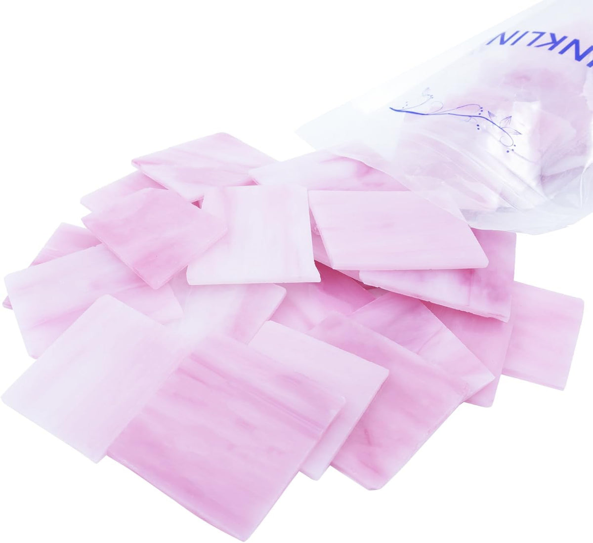 Square Stained Glass Scraps, Mosaic Glass Pieces,Mosaic Crafts Supplies,Mosaic Tiles for Crafts,Photo Frames,Vase Filler, Aquarium Decor,4x5cm,0.9LB (Pink)