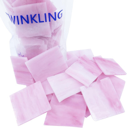 Square Stained Glass Scraps, Mosaic Glass Pieces,Mosaic Crafts Supplies,Mosaic Tiles for Crafts,Photo Frames,Vase Filler, Aquarium Decor,4x5cm,0.9LB (Pink)