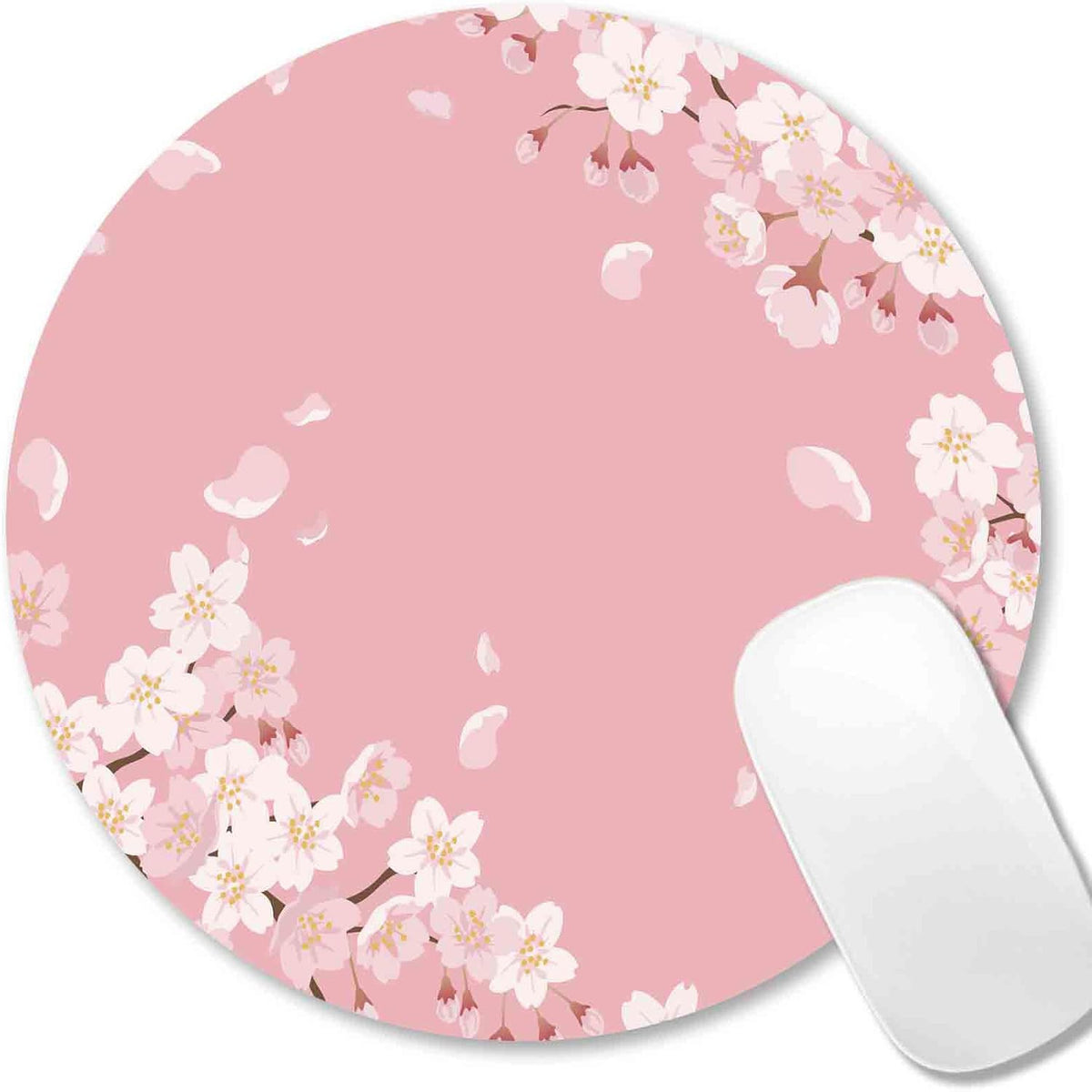 Cute Pink Mouse Pad, Floral Flowers Mouse Pad, Sakura Cherry Blossom Round Mousepad, Aesthetic Desk Decor, Anti Slip Rubber Base Mice pad for Computer Office Girl, 7.9 x 7.9 Inch