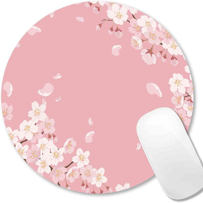 Cute Pink Mouse Pad, Floral Flowers Mouse Pad, Sakura Cherry Blossom Round Mousepad, Aesthetic Desk Decor, Anti Slip Rubber Base Mice pad for Computer Office Girl, 7.9 x 7.9 Inch
