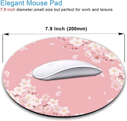 Cute Pink Mouse Pad, Floral Flowers Mouse Pad, Sakura Cherry Blossom Round Mousepad, Aesthetic Desk Decor, Anti Slip Rubber Base Mice pad for Computer Office Girl, 7.9 x 7.9 Inch