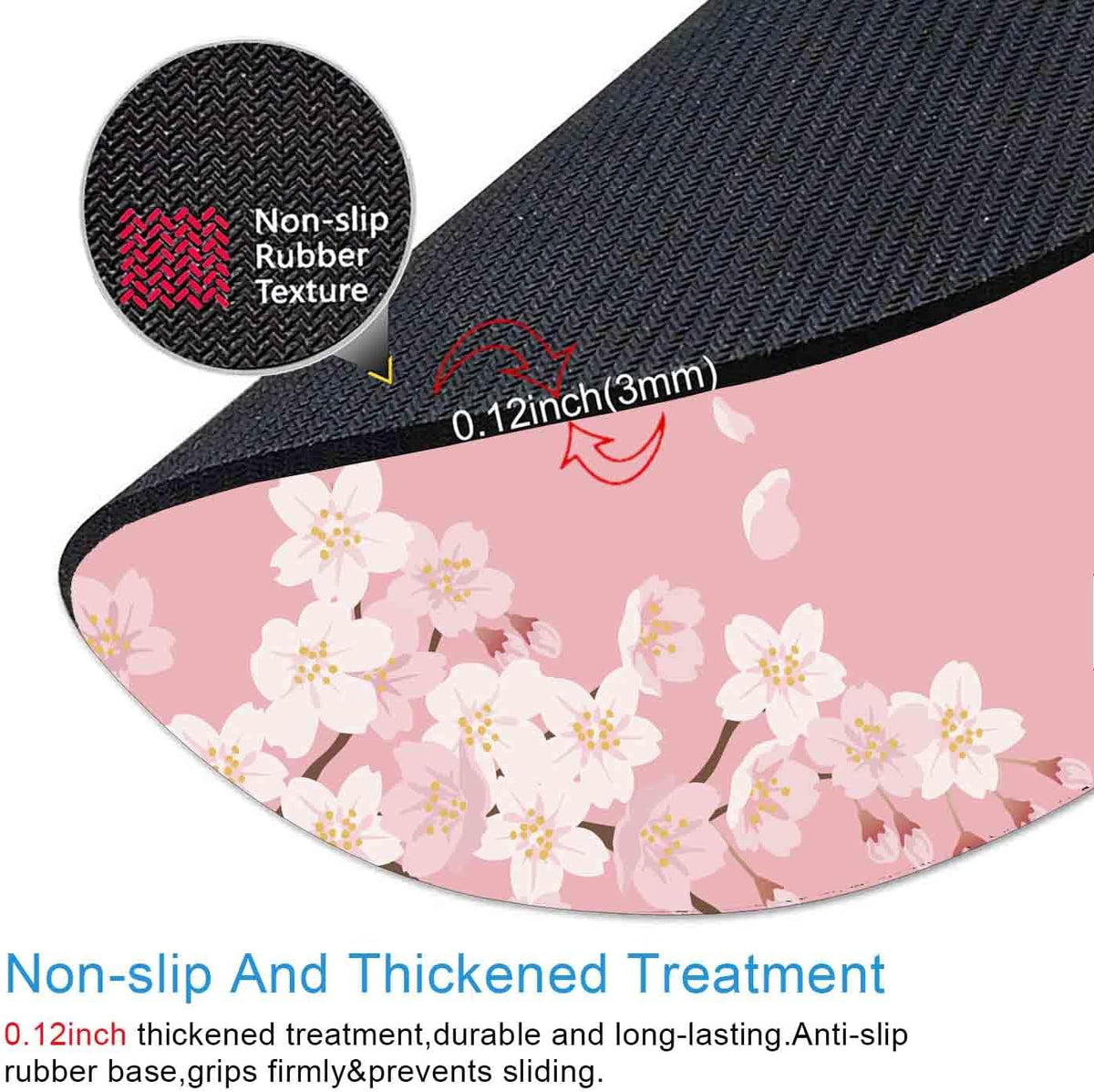 Cute Pink Mouse Pad, Floral Flowers Mouse Pad, Sakura Cherry Blossom Round Mousepad, Aesthetic Desk Decor, Anti Slip Rubber Base Mice pad for Computer Office Girl, 7.9 x 7.9 Inch