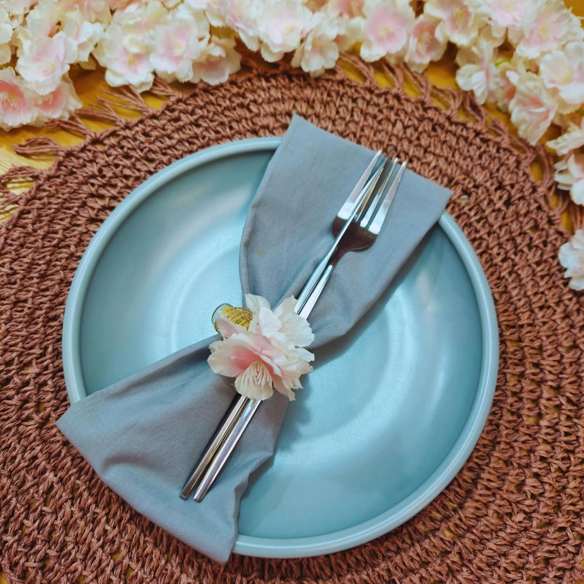Charlo's Positive Messages in a Bottle Gratitude Good Vibes Funny Pink Cherry Blossom Flower Napkin Rings for Gifts, Birthday, Thanksgiving, Wedding Dinner Table Decor Kitchen