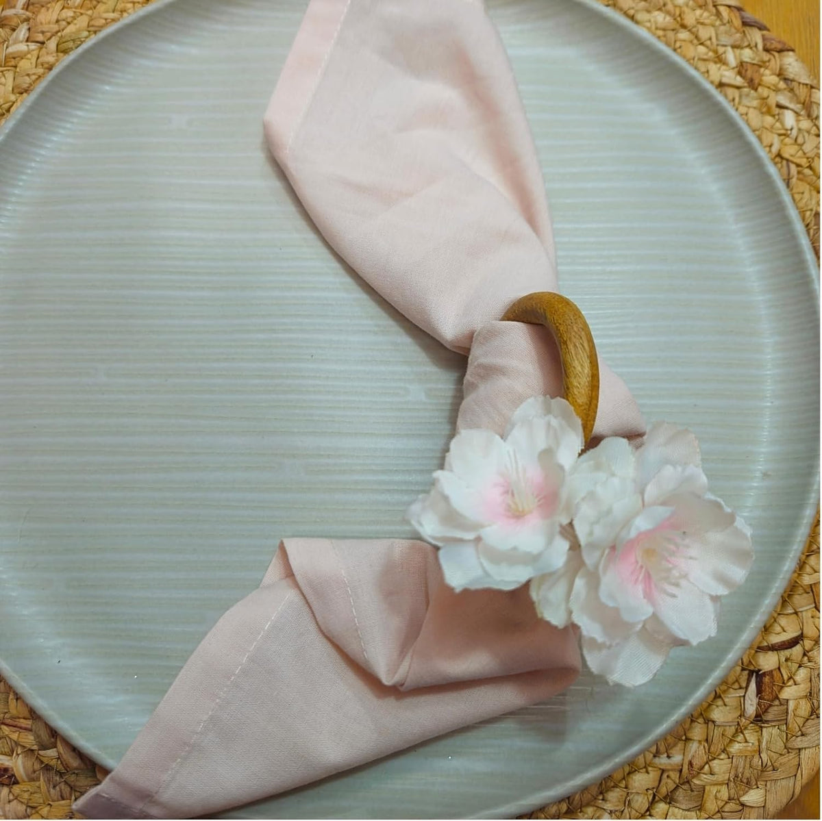 Charlo's Positive Messages in a Bottle Gratitude Good Vibes Funny Pink Cherry Blossom Flower Napkin Rings for Gifts, Birthday, Thanksgiving, Wedding Dinner Table Decor Kitchen