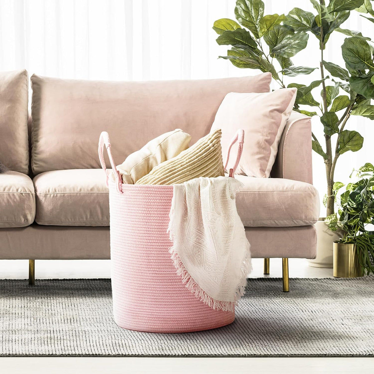 Laundry Hamper Basket, Woven Cotton Rope Blanket Basket, Nursery Storage