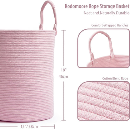 Laundry Hamper Basket, Woven Cotton Rope Blanket Basket, Nursery Storage