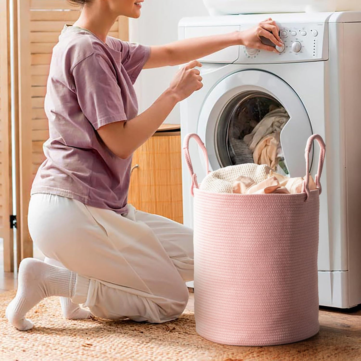 Laundry Hamper Basket, Woven Cotton Rope Blanket Basket, Nursery Storage