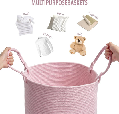 Laundry Hamper Basket, Woven Cotton Rope Blanket Basket, Nursery Storage