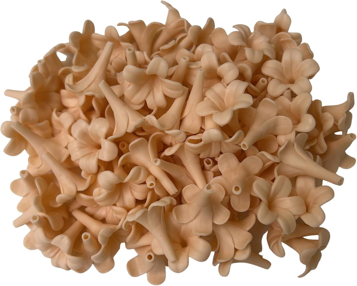 100 PCS Small Puakenikeni (04) Clay Flowers for Jewelry Making DIY Craft Supplies (Peach)