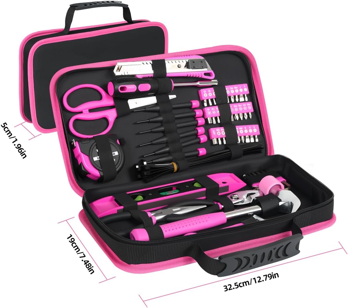 89-Piece Pink Hand Tool Set for Women - Portable All-in-One DIY Kit with Durable Cloth Carrying Pouch, Essential Household Tools for Home Maintenance, Dorm Room