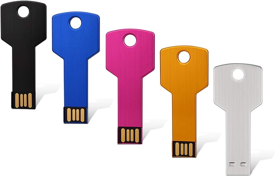 USB Thumb Drive 32GB Key Shaped USB 2.0 Flash Drive 5 Pack Metal Jump Drive