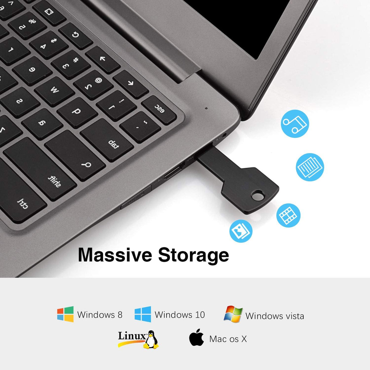USB Thumb Drive 32GB Key Shaped USB 2.0 Flash Drive 5 Pack Metal Jump Drive