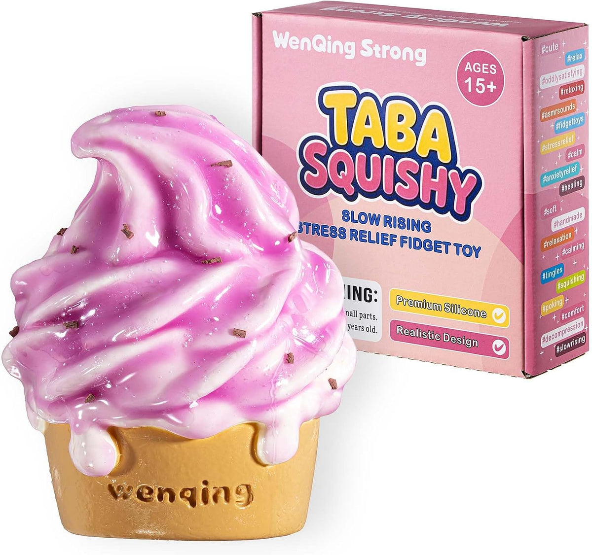 Ice Cream Cone Taba Squishy Toy, Slow Rising Stress Relief Squeeze Toy Kawaii Realistic Food Purple Fidget Premium Silicone Handmade Gift for Adults 15+ By WenQing Strong
