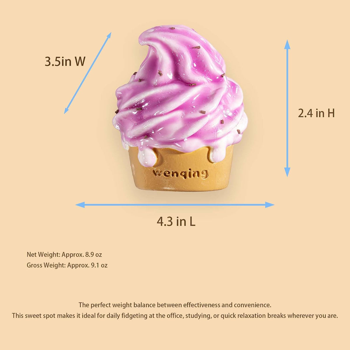 Ice Cream Cone Taba Squishy Toy, Slow Rising Stress Relief Squeeze Toy Kawaii Realistic Food Purple Fidget Premium Silicone Handmade Gift for Adults 15+ By WenQing Strong