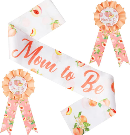 Peach Baby Shower Sash Decorations, Sweet as a Peach Party Favors Mom Dad to Be Button Pins for Girl Summer Fruit Baby Shower Decorations
