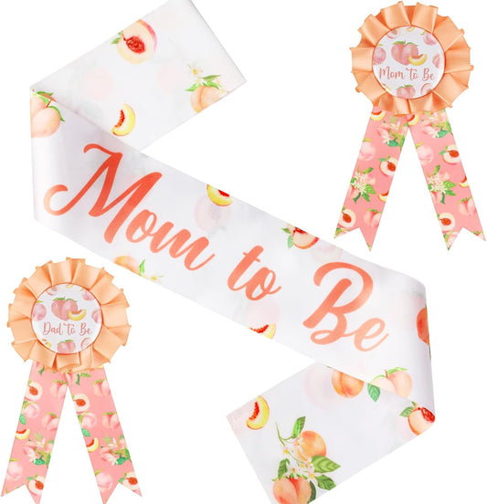 Peach Baby Shower Sash Decorations, Sweet as a Peach Party Favors Mom Dad to Be Button Pins for Girl Summer Fruit Baby Shower Decorations