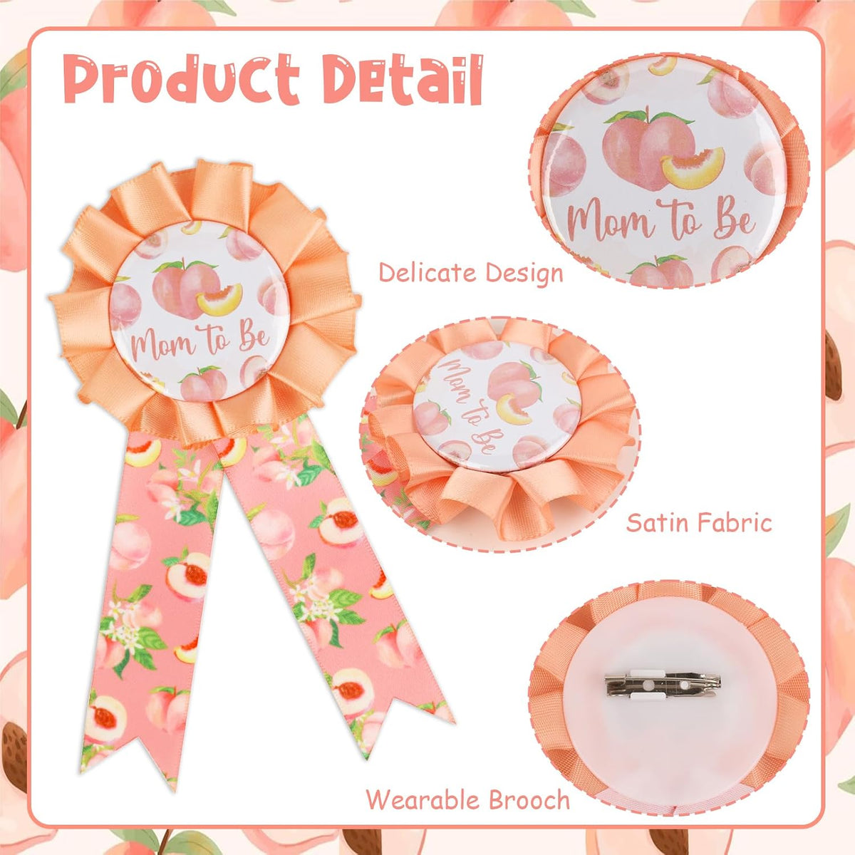 Peach Baby Shower Sash Decorations, Sweet as a Peach Party Favors Mom Dad to Be Button Pins for Girl Summer Fruit Baby Shower Decorations