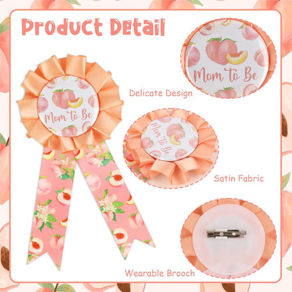 Peach Baby Shower Sash Decorations, Sweet as a Peach Party Favors Mom Dad to Be Button Pins for Girl Summer Fruit Baby Shower Decorations