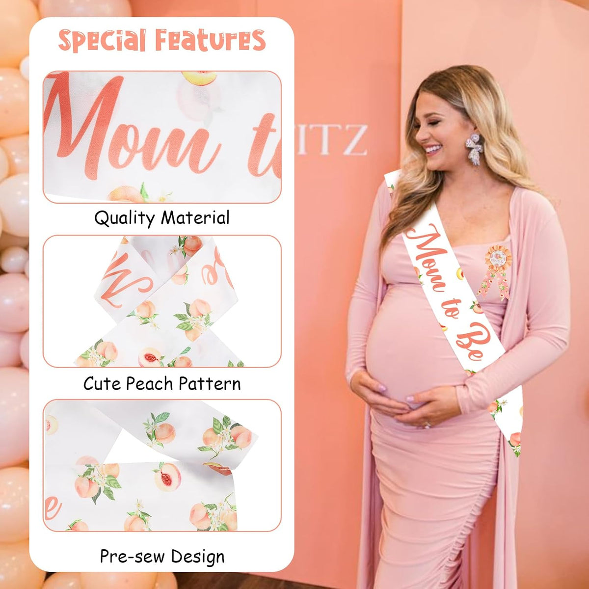 Peach Baby Shower Sash Decorations, Sweet as a Peach Party Favors Mom Dad to Be Button Pins for Girl Summer Fruit Baby Shower Decorations