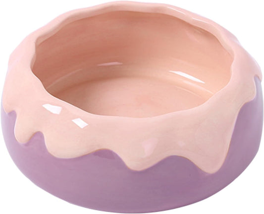 Guinea Pig Food Bowl Hamster Ceramic Water Dish Anti-Spill & Prevent Tipping Rabbit Feeding Bowl for Guinea Pig, Syrian Hamster, Bunny, Rat, Chinchilla, Squirrel, Small Animals (Pink+Purple)