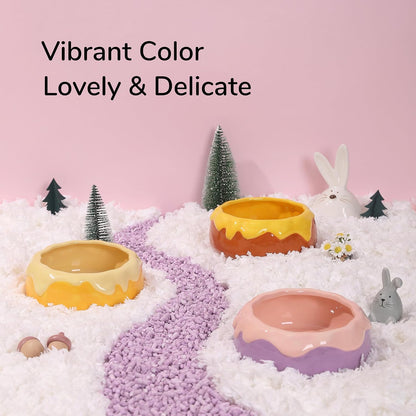 Guinea Pig Food Bowl Hamster Ceramic Water Dish Anti-Spill & Prevent Tipping Rabbit Feeding Bowl for Guinea Pig, Syrian Hamster, Bunny, Rat, Chinchilla, Squirrel, Small Animals (Pink+Purple)