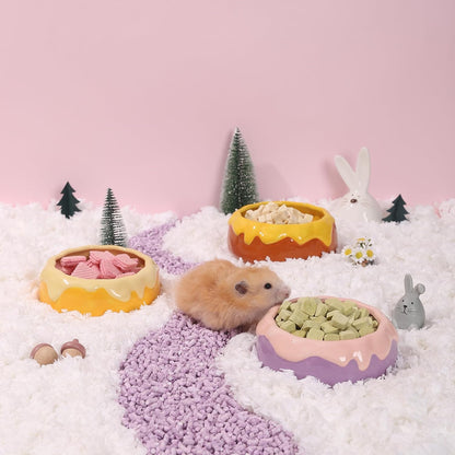 Guinea Pig Food Bowl Hamster Ceramic Water Dish Anti-Spill & Prevent Tipping Rabbit Feeding Bowl for Guinea Pig, Syrian Hamster, Bunny, Rat, Chinchilla, Squirrel, Small Animals (Pink+Purple)