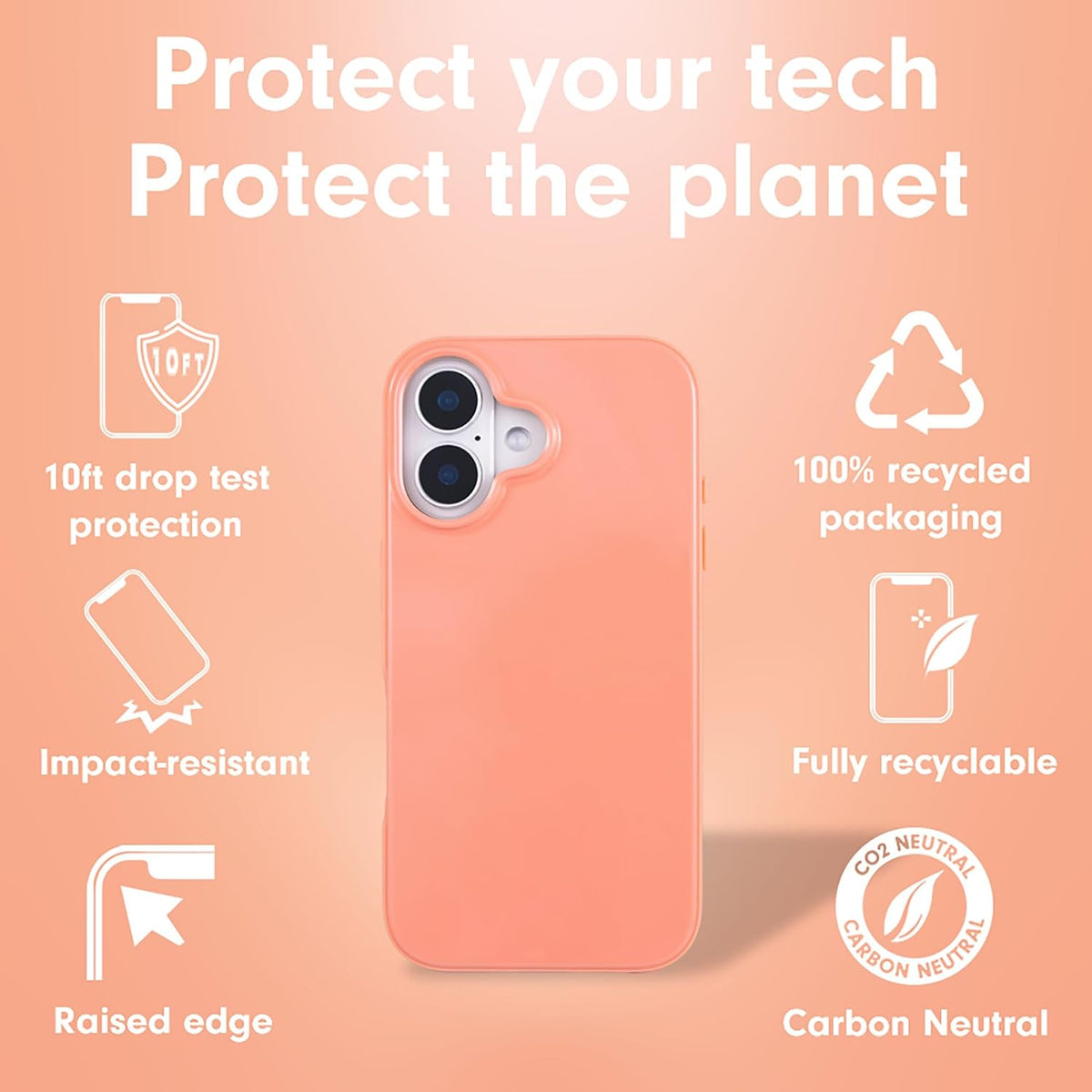 Case for iPhone 16 | Compatible with MagSafe | 10ft Drop Tested | Gloss Peach