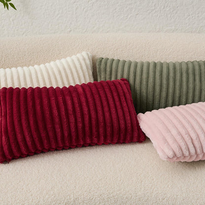 Valentines Day Soft Plush 12x20 Inch Lumbar Pillow Cover 1 Pack, Luxury Fluffy Faux Fur Striped Flannel Rectangle Cushion Case for Couch Sofa Chair Bed Home Decor Girls Gift, Light Pink
