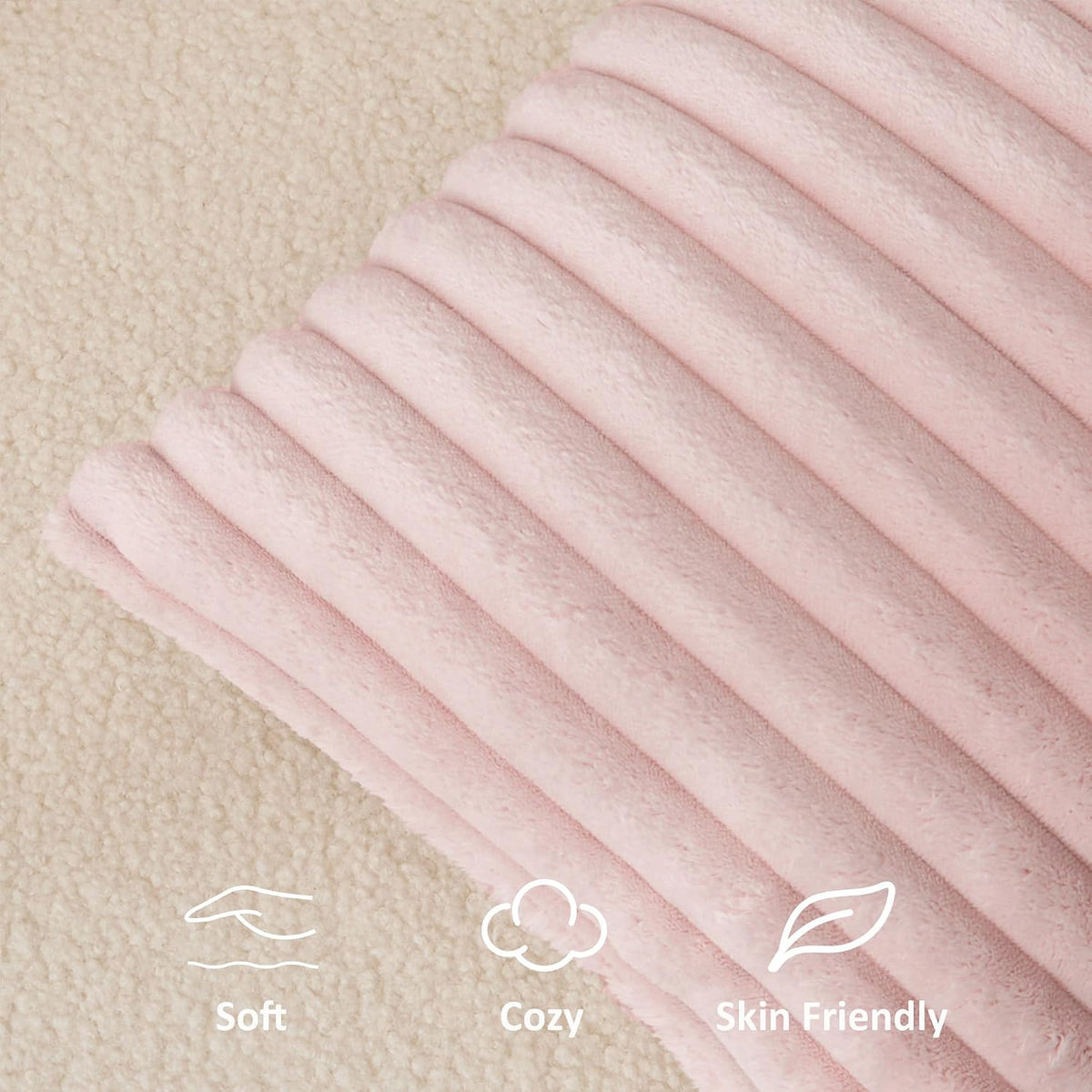 Valentines Day Soft Plush 12x20 Inch Lumbar Pillow Cover 1 Pack, Luxury Fluffy Faux Fur Striped Flannel Rectangle Cushion Case for Couch Sofa Chair Bed Home Decor Girls Gift, Light Pink