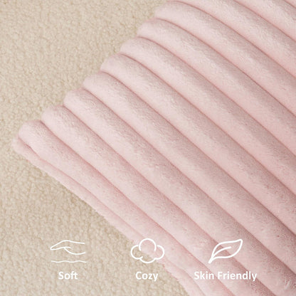 Valentines Day Soft Plush 12x20 Inch Lumbar Pillow Cover 1 Pack, Luxury Fluffy Faux Fur Striped Flannel Rectangle Cushion Case for Couch Sofa Chair Bed Home Decor Girls Gift, Light Pink