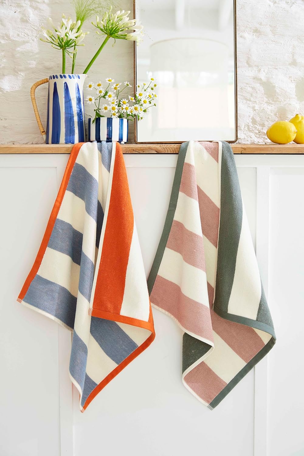 Coucke French Khaki and Ochre Beach Cotton Terry Square, 20 x 20 Inches, 100% Cotton