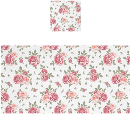 Flower Bath Towel Set, Pink Rose Flowers Floral Cotton Bath Towels Soft Highly Absorbent Fast Drying for Bathroom Gym Hotel Beach, 1 Bath Towel 1 Washcloth