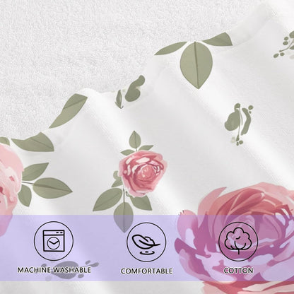 Flower Bath Towel Set, Pink Rose Flowers Floral Cotton Bath Towels Soft Highly Absorbent Fast Drying for Bathroom Gym Hotel Beach, 1 Bath Towel 1 Washcloth
