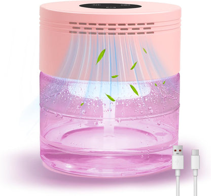 Water Air Purifiers for Home, Water Based Air Purifiers, Quiet 3-Speed Air Washer Aroma Diffuser, 8-Color Light Air Revitalizer, 24H Auto Shut-off Humidifier for Bedroom, Office, Living room, Pink