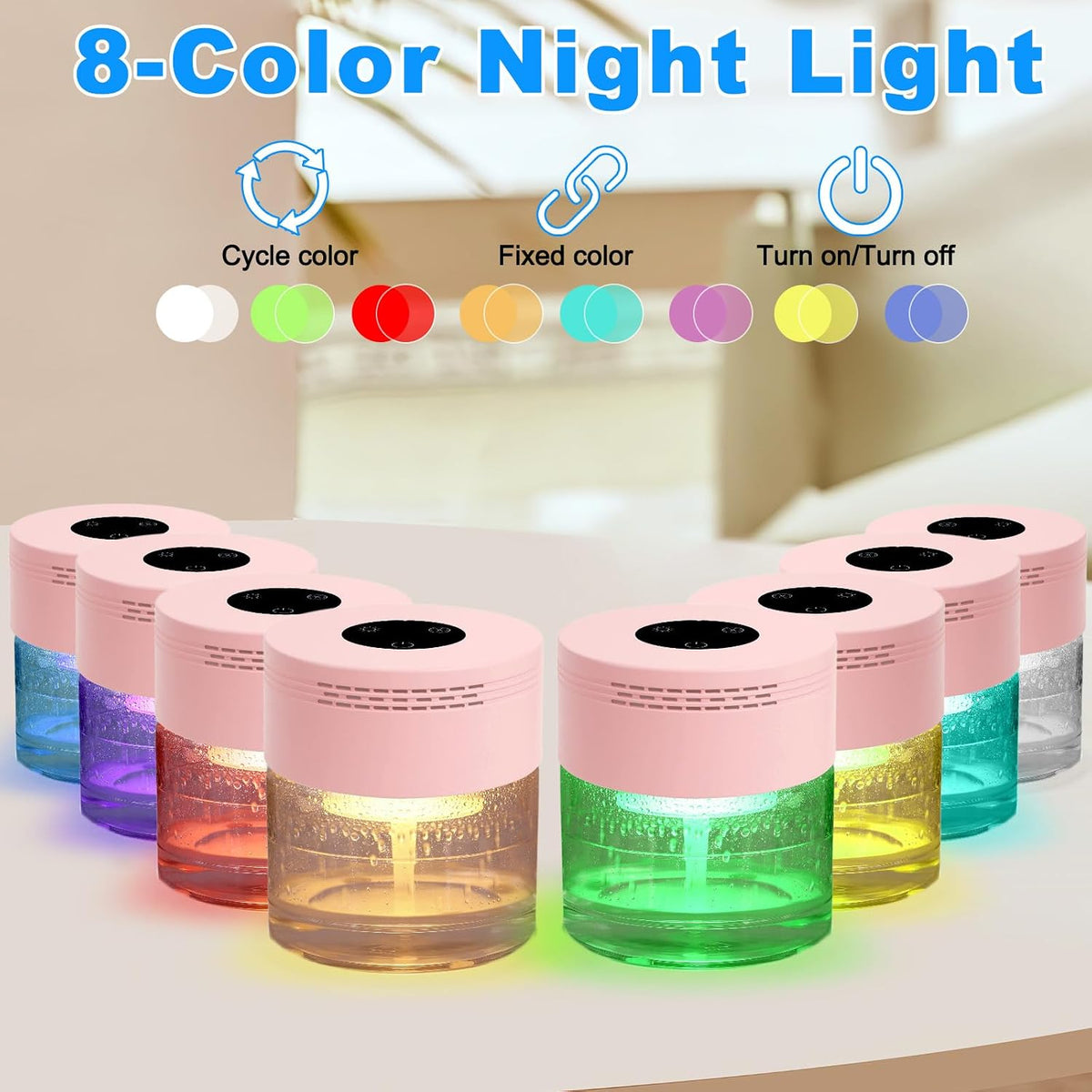 Water Air Purifiers for Home, Water Based Air Purifiers, Quiet 3-Speed Air Washer Aroma Diffuser, 8-Color Light Air Revitalizer, 24H Auto Shut-off Humidifier for Bedroom, Office, Living room, Pink