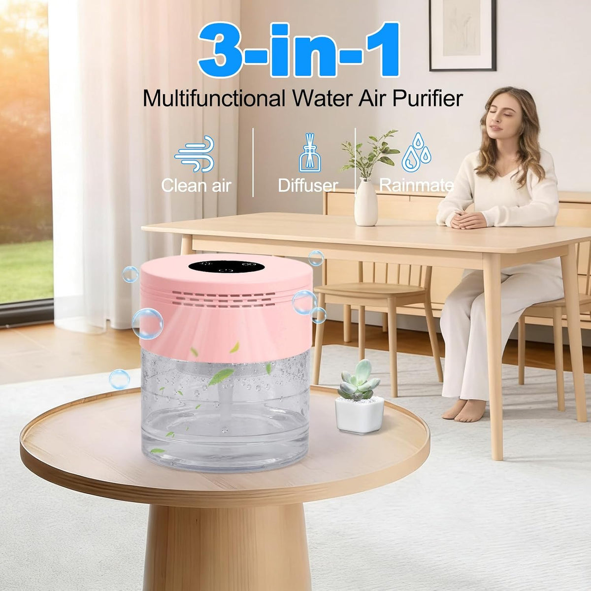 Water Air Purifiers for Home, Water Based Air Purifiers, Quiet 3-Speed Air Washer Aroma Diffuser, 8-Color Light Air Revitalizer, 24H Auto Shut-off Humidifier for Bedroom, Office, Living room, Pink