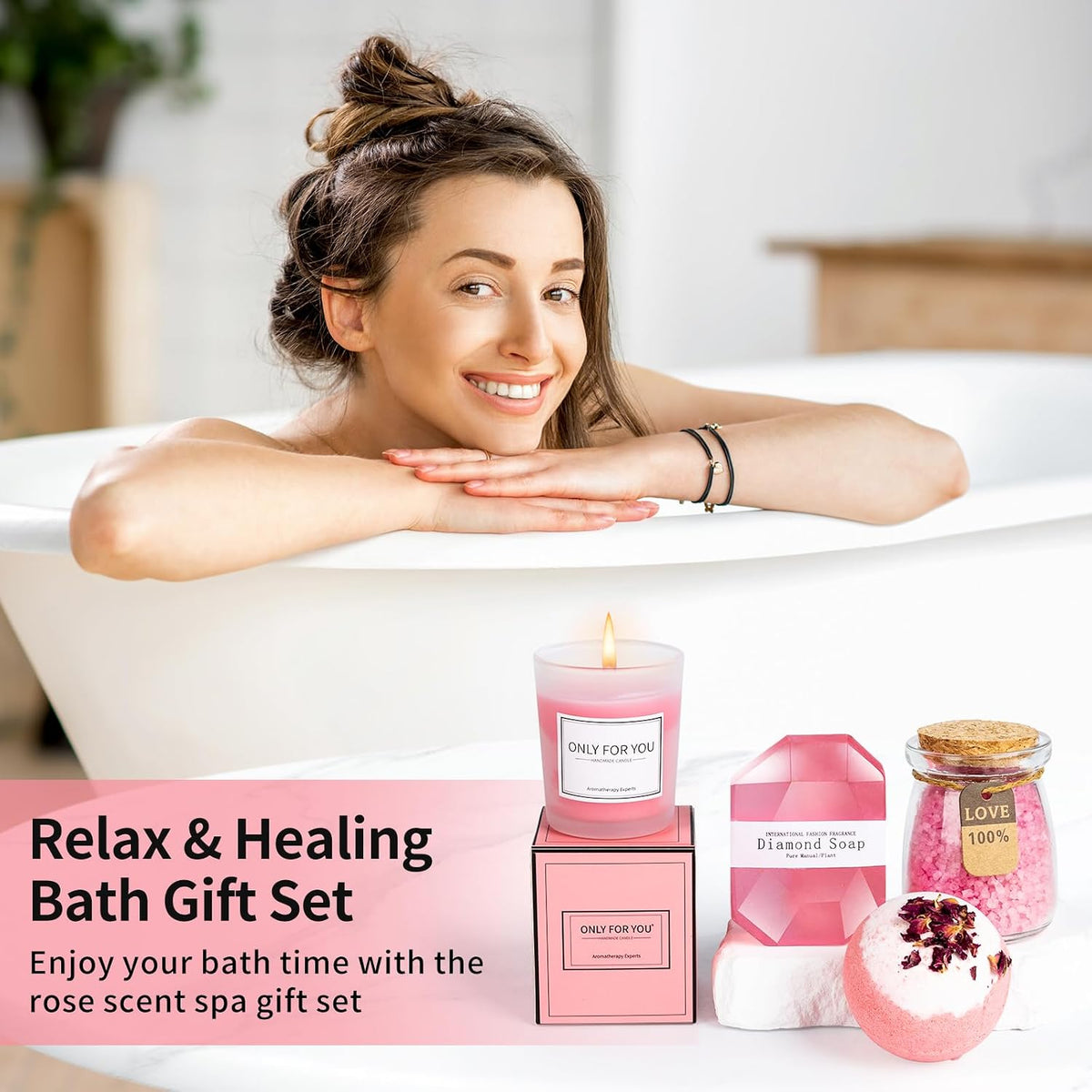 Birthday Gifts for Women, Pink Self-Care Spa Kit Gift, Relaxing Birthday & Thinking of You Care Package for Her, Mom, Wife, Girlfriend, Valentine’s Day Present for Her