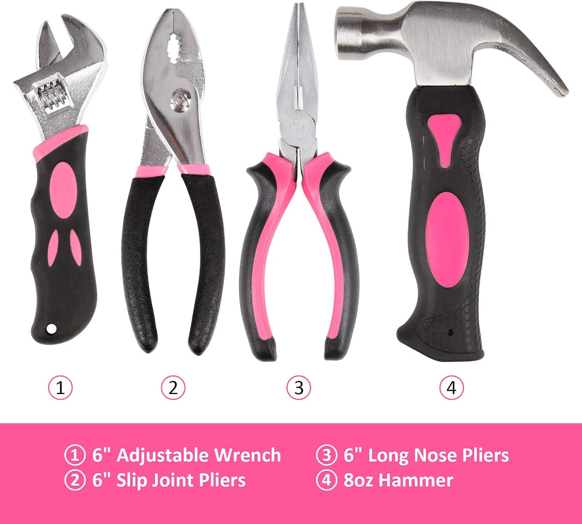 52-Piece Pink Hand Tool Set, Home Repair Kit With Round Carry Pouch