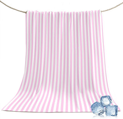 50"x60" Standard Throw Cooling Blanket Pink Striped Ice Silk Lightweight Breathable Soft Summer Blanket for Hot Sleepers Couch Bed Sofa Camping Spring Summer