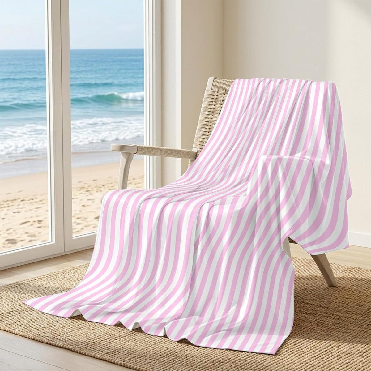 50"x60" Standard Throw Cooling Blanket Pink Striped Ice Silk Lightweight Breathable Soft Summer Blanket for Hot Sleepers Couch Bed Sofa Camping Spring Summer