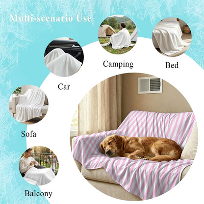 50"x60" Standard Throw Cooling Blanket Pink Striped Ice Silk Lightweight Breathable Soft Summer Blanket for Hot Sleepers Couch Bed Sofa Camping Spring Summer