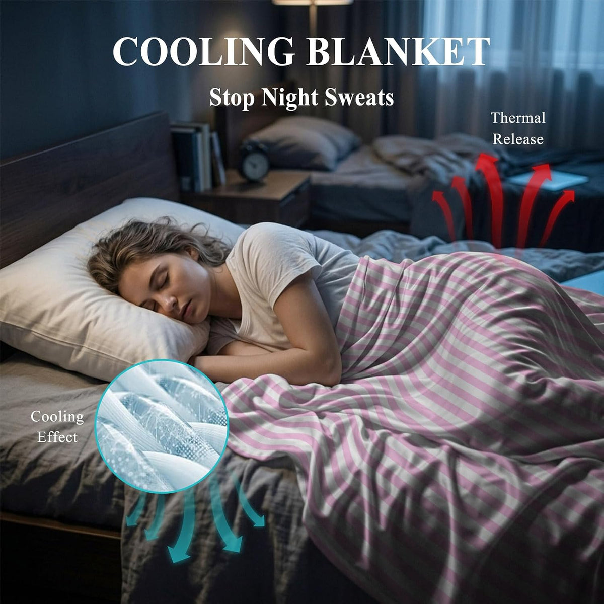 50"x60" Standard Throw Cooling Blanket Pink Striped Ice Silk Lightweight Breathable Soft Summer Blanket for Hot Sleepers Couch Bed Sofa Camping Spring Summer