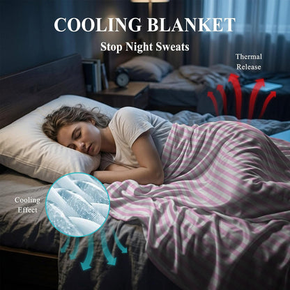 50"x60" Standard Throw Cooling Blanket Pink Striped Ice Silk Lightweight Breathable Soft Summer Blanket for Hot Sleepers Couch Bed Sofa Camping Spring Summer