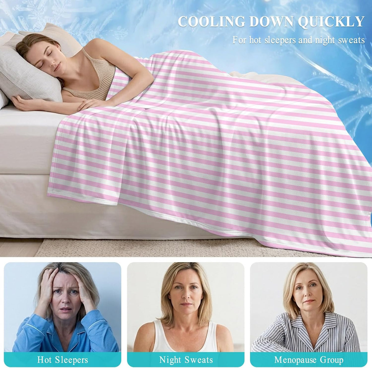 50"x60" Standard Throw Cooling Blanket Pink Striped Ice Silk Lightweight Breathable Soft Summer Blanket for Hot Sleepers Couch Bed Sofa Camping Spring Summer