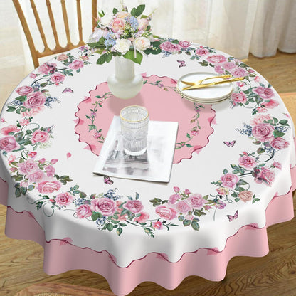 Yighty Round Tablecloth 60x60 Inch, Waterproof Wrinkle Resistant Durable Polyester Tablecloth Pink Rose Floral Tablecloth for Indoor and Outdoor, Holiday Farmhouse Kitchen Dining Room and Party