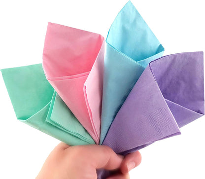 Pastel Napkins - 50 Ct Beverage Cocktail Paper Napkins Pink Mint Blue Lavender