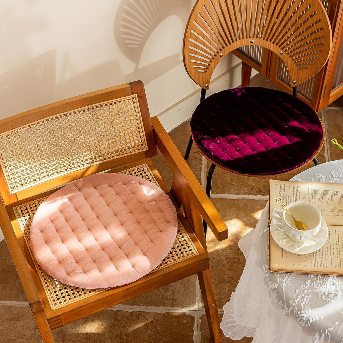 Luxury Velvet Chair Pad Seat Cushion Soft and Comfy Chair Cushion Solid Color Round Seat Pad Cushion for Kitchen Dining Office Chair (Pink,17"x17")