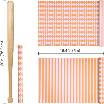 Reversible Wrapping Paper Roll, Mini Roll, Pink and Orange Stripes and Diamond Pattern Gift Wrap for Birthday, Baby Shower, Wedding, Easter, Summer Gifts, Holiday, 17 Inches x 16.4 Feet